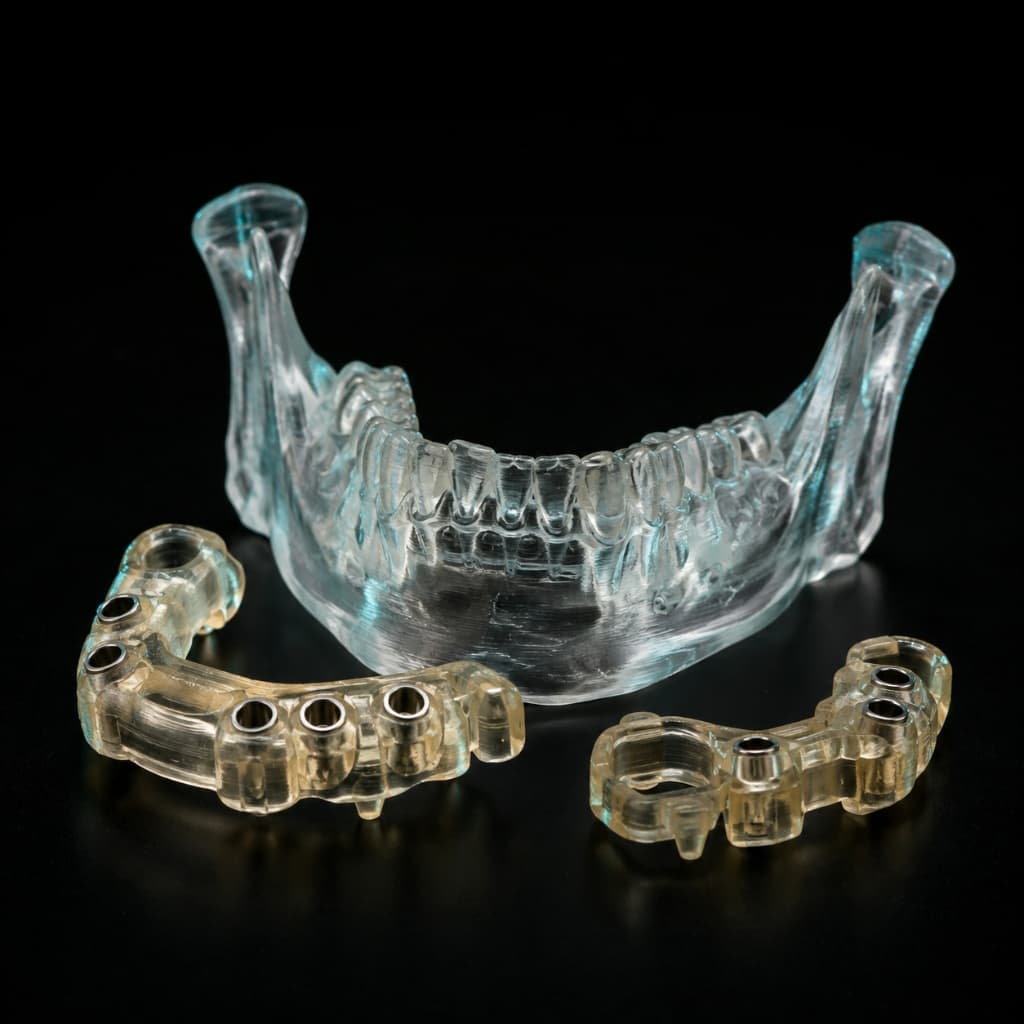 Biocompatible resin anatomical mandible model and surgical drill guides