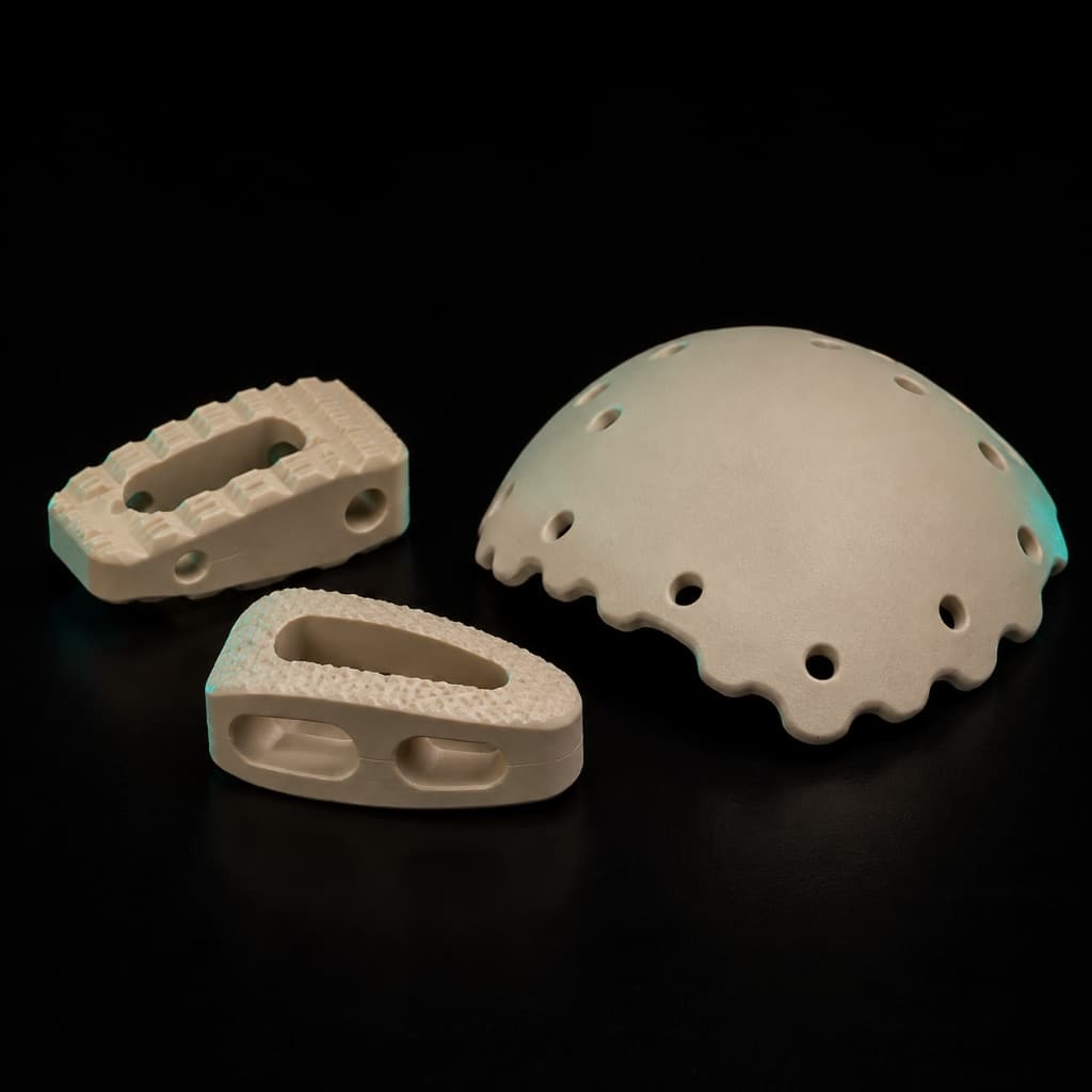 Implant-grade PEEK spinal cages and cranial reconstruction plate