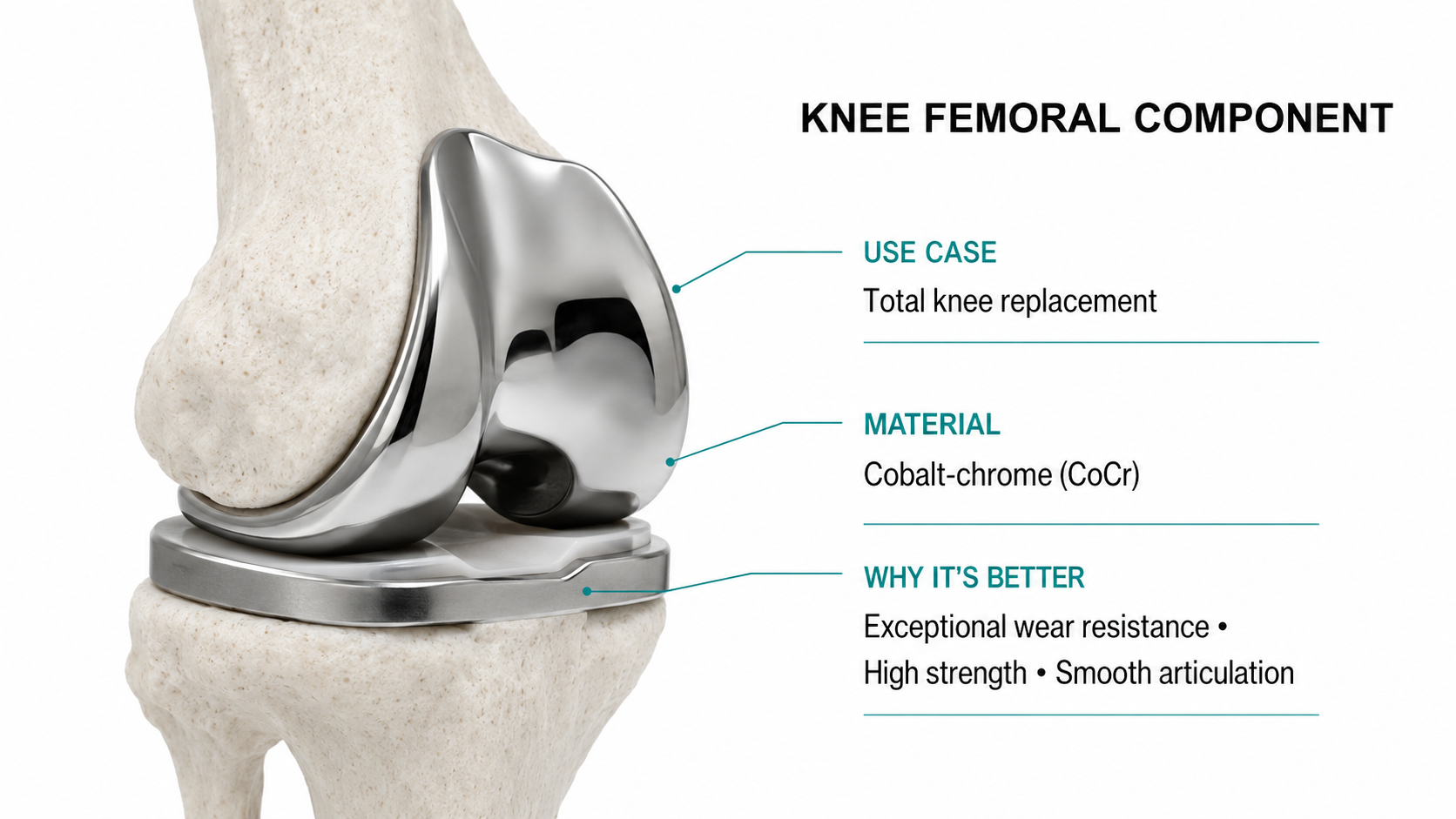 Knee Femoral Component — Total knee replacement in Cobalt-chrome (CoCr)